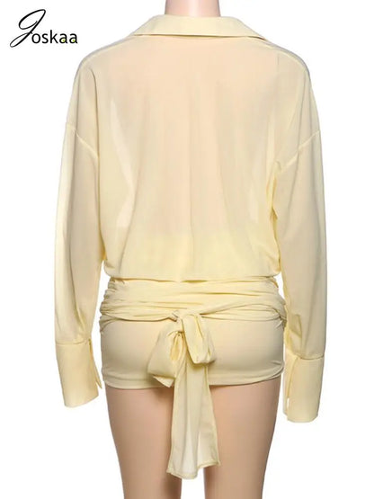 Wholesale Women's Long Sleeve Bodycon Mini Dress Yellow – Detail View