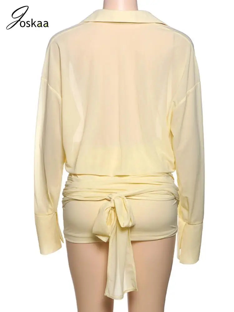 Wholesale Women's Long Sleeve Bodycon Mini Dress Yellow – Detail View