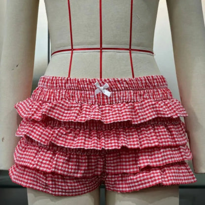 Wholesale Women's Plaid Tiered Low Waist Shorts