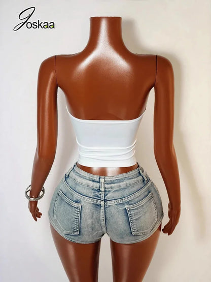 Women's Cutout Strapless Crop Two Piece Set White – Front View