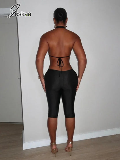 Women's V-neck Halter Bodycon Romper - Side View