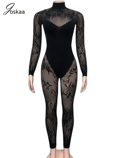 Wholesale Women's Lace Long Sleeve Bodycon Romper Black – Detail View