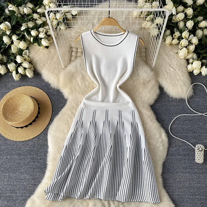 Women's Stripe Knit Sleeveless Ribbed Dress