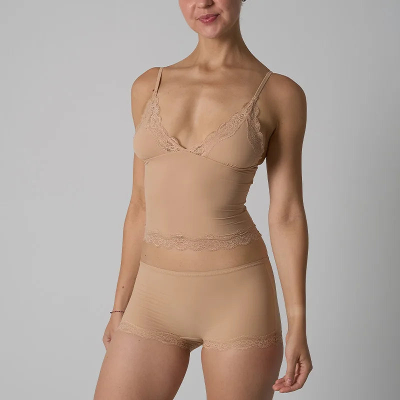 Women's Lace Crop Trim Camisole and Two Piece Set