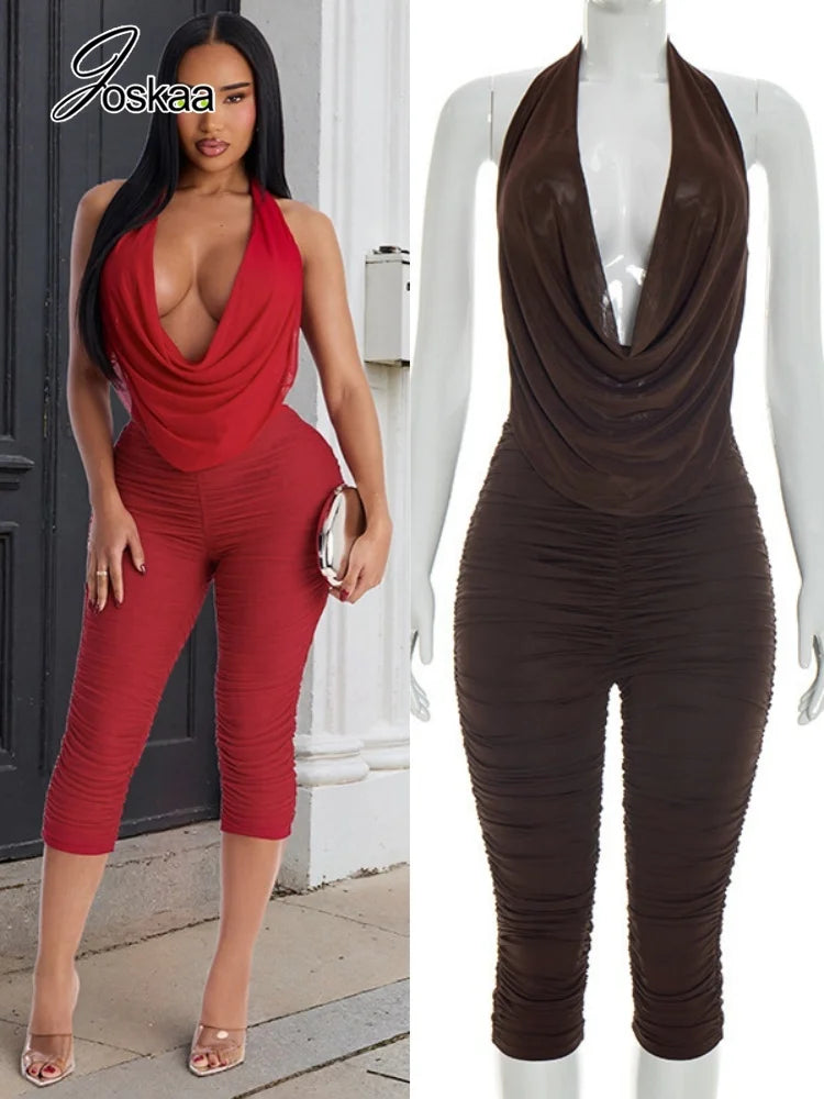 Women's Mesh Backless Halter Two Piece Set – Women's Fashion Wholesale – Front View
