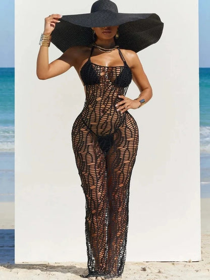 Women's Knit Backless Halter Maxi Bikini Set – Women's Fashion Wholesale – Front View