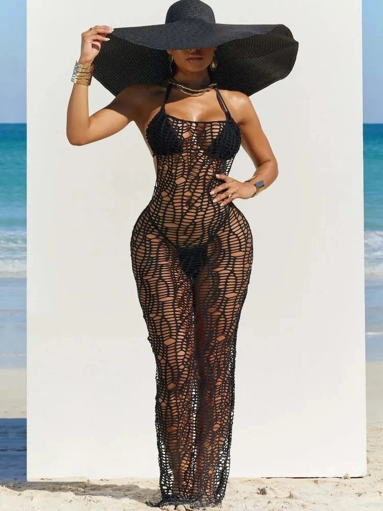 Women's Knit Backless Halter Maxi Bikini Set – Women's Fashion Wholesale – Front View