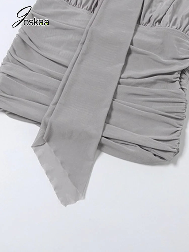 Women's Ruched Backless Strapless Mini Dress Gray – Detail View