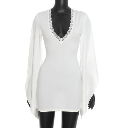 Women's Lace V-neck Long Sleeve Bodycon Mini Dress - Additional View 9
