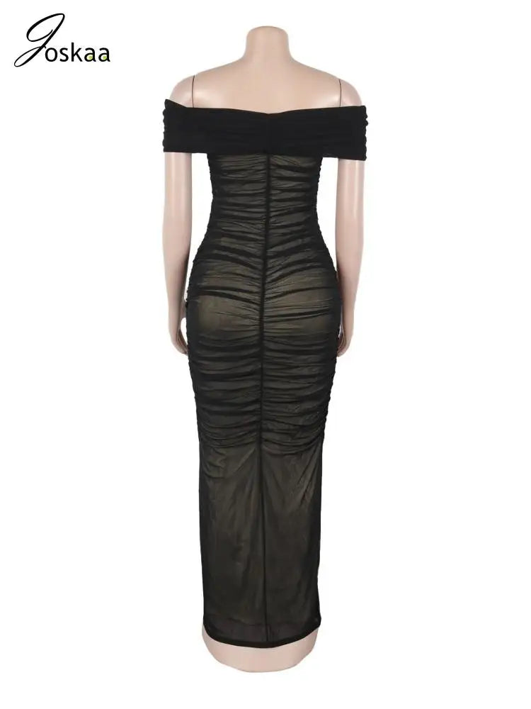 Women's Mesh Backless Strapless Maxi Dress Blue – Detail View