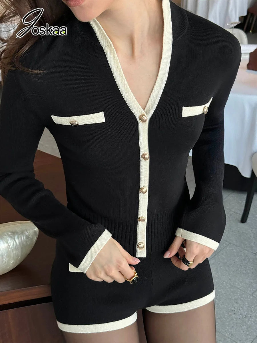 Women's Knit Long Sleeve Ribbed Two Piece Set Black – Back View