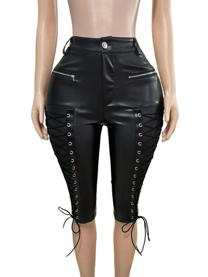 Joskaa Lace Faux Leather Bodycon Shorts - shorts image 4