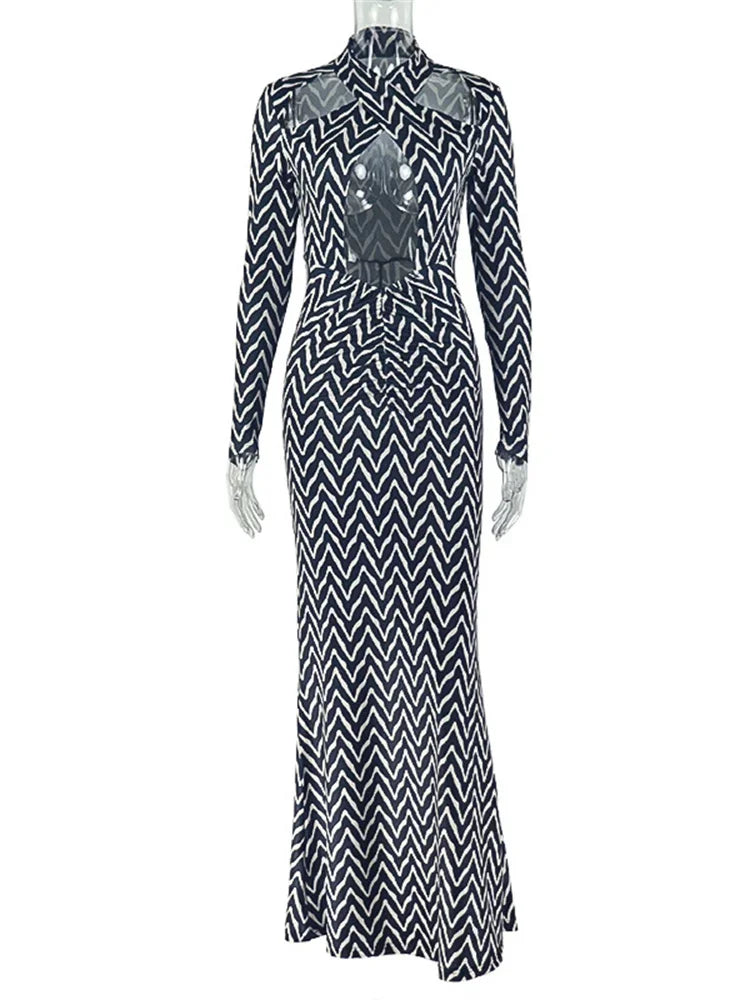 Joskaa Stripe Ruched Long Sleeve Bodycon Maxi Dress - maxi dress image 5