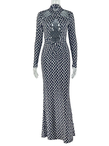 Joskaa Stripe Ruched Long Sleeve Bodycon Maxi Dress - maxi dress image 5
