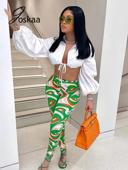 Women's Lace Crop Pants Deep Lace-up Two Piece Set – Women's Fashion Wholesale – Front View