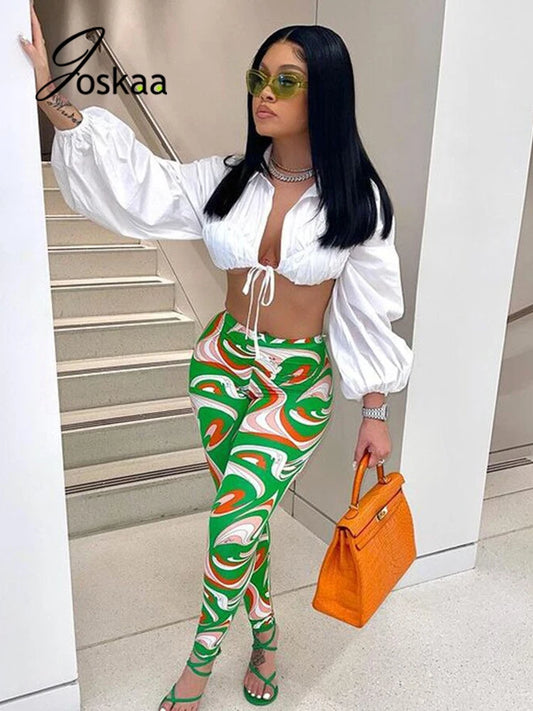 Women's Lace Crop Pants Deep Lace-up Two Piece Set – Women's Fashion Wholesale – Front View