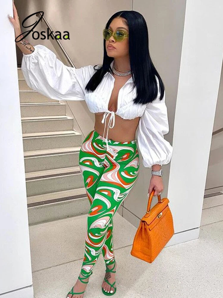 Women's Lace Crop Pants Deep Lace-up Two Piece Set – Women's Fashion Wholesale – Front View