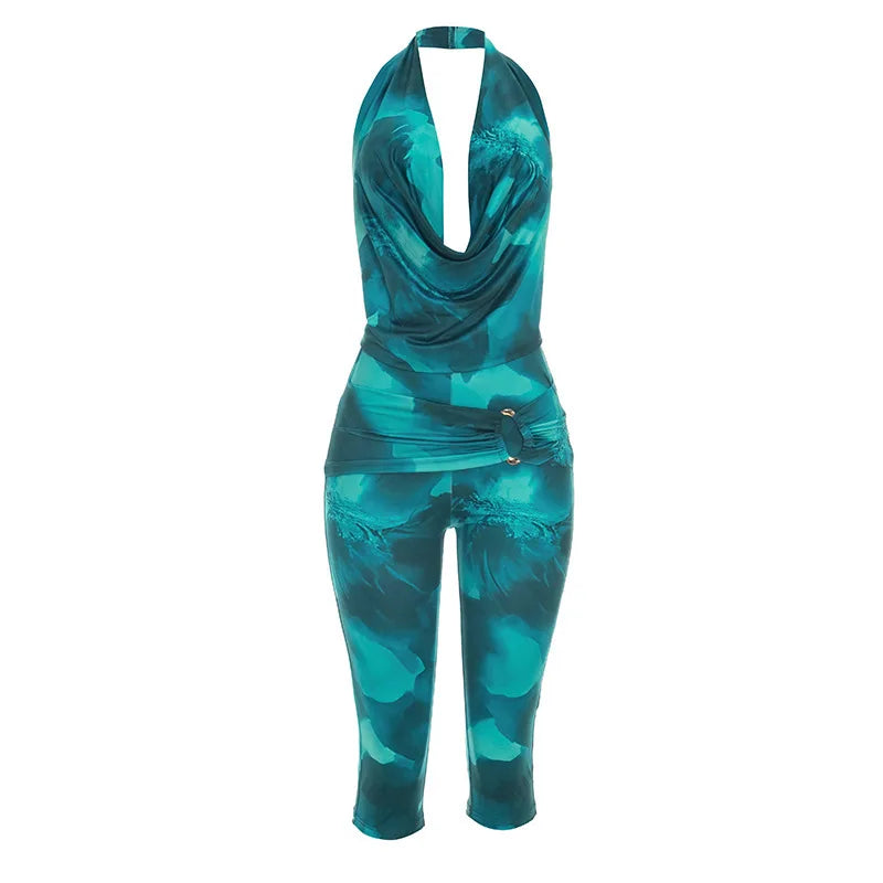 Women's Backless Halter Two Piece Set Casual - Detail View 6