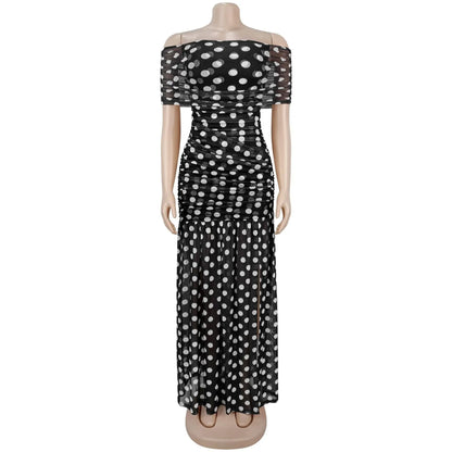 Women's Polka Dot Mesh Ruched Strapless Maxi Dress - Additional View 9