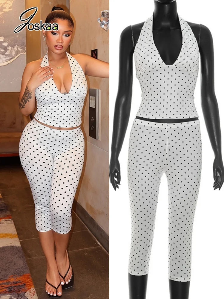 Women's Polka Dot Backless Halter Two Piece Set – Women's Fashion Wholesale – Front View