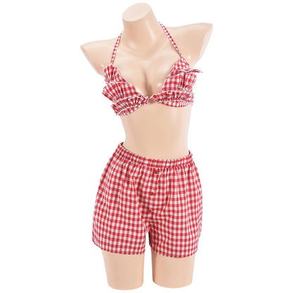 Wholesale Women's Backless Plaid Two Piece Set