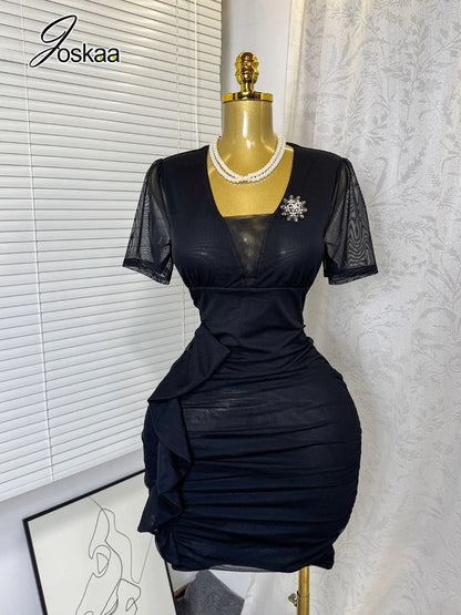 Women's Mesh Ruched Bodycon Mini Dress - Back View