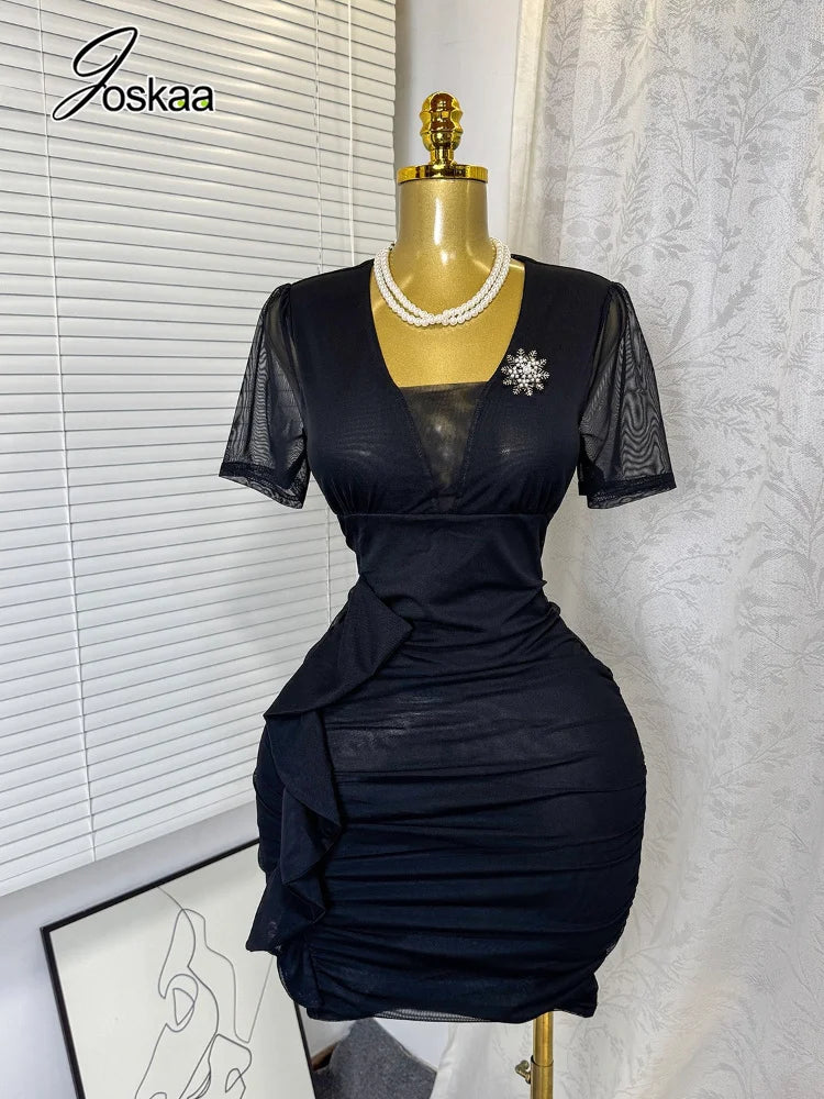 Women's Mesh Ruched Bodycon Mini Dress - Back View