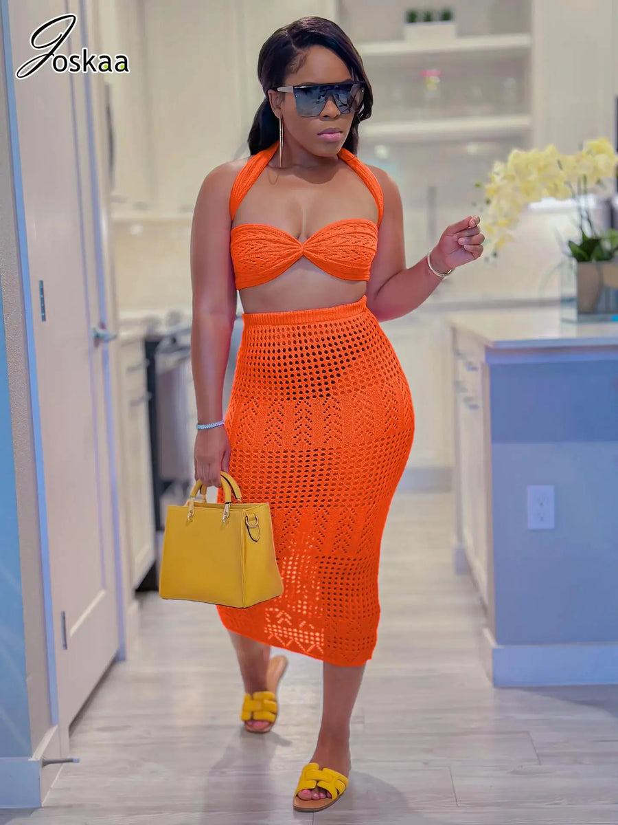 Women's Knit Cutout Ribbed Two Piece Set Orange – Side View