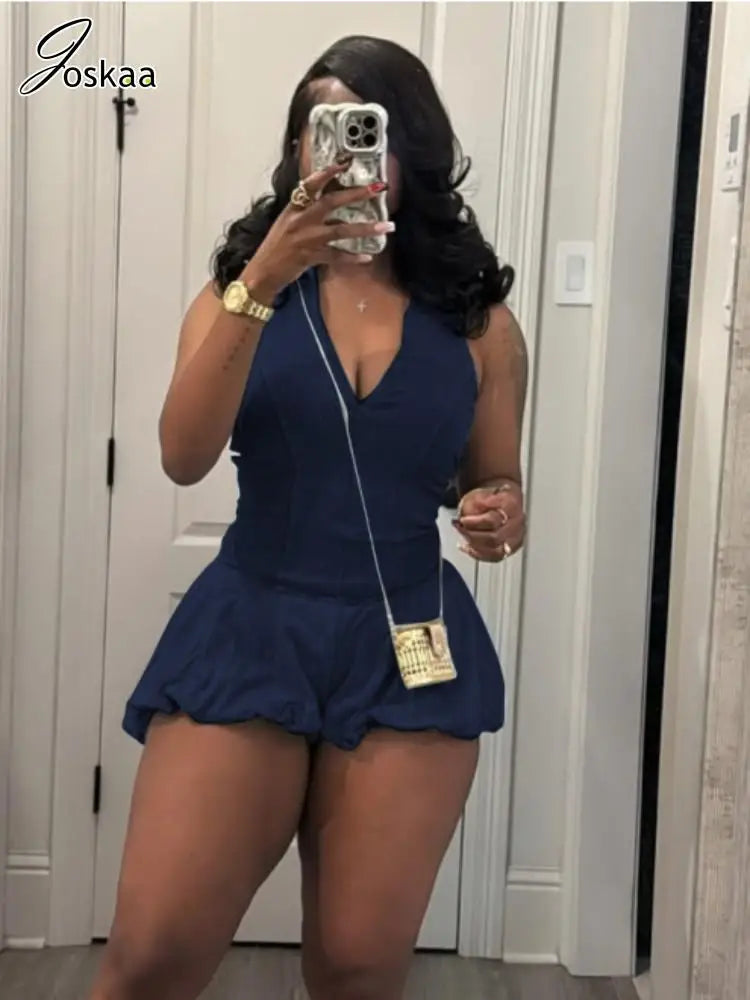 Women's Sleeveless Bodycon Sporty Bubble Romper Orange – Front View