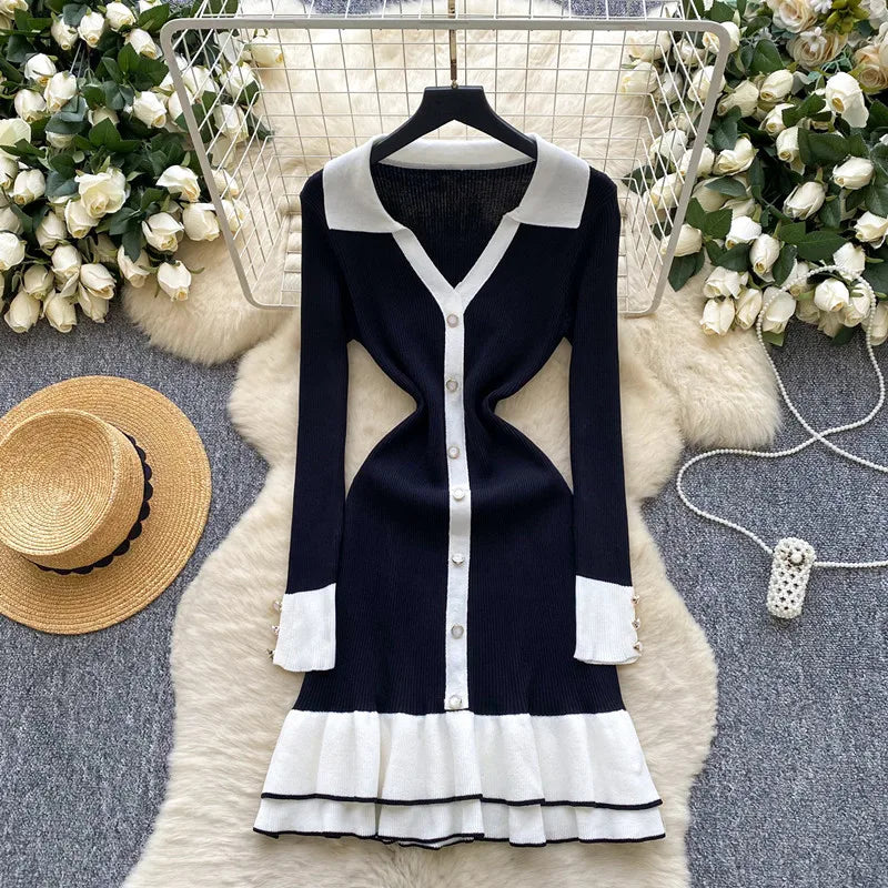 Wholesale Women's Knit Long Sleeve Ribbed Dress