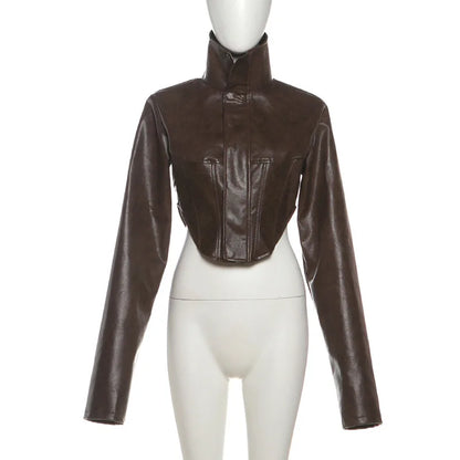 Women's Faux Leather Long Sleeve Crop Jacket