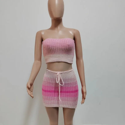 Women's Stripe Knit Strapless Two Piece Set