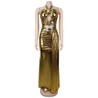 Women's Ruched Cutout Halter Bodycon Maxi Dress - Detail View 8