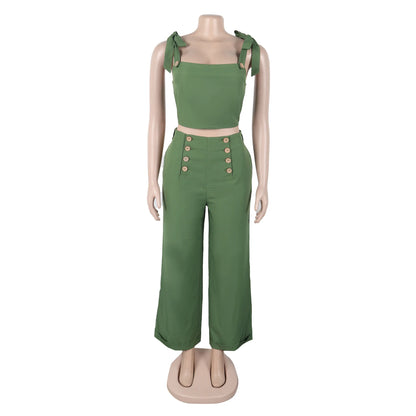 Women's Crop Flare Wide Leg Elegant Two Piece Set