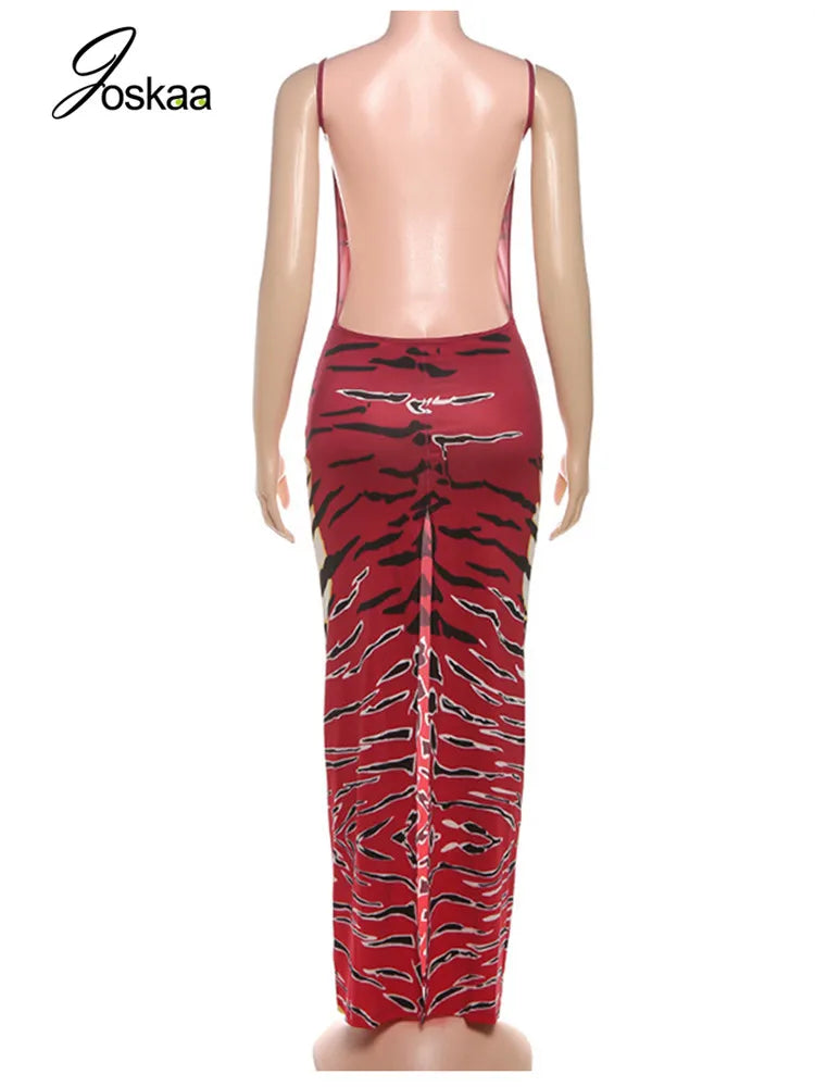 Women's Backless Sleeveless Bodycon Maxi Dress Red – Detail View
