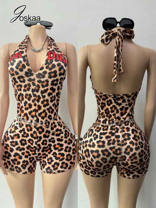 Women's Backless V-neck Halter Sleeveless Romper - Detail View 1