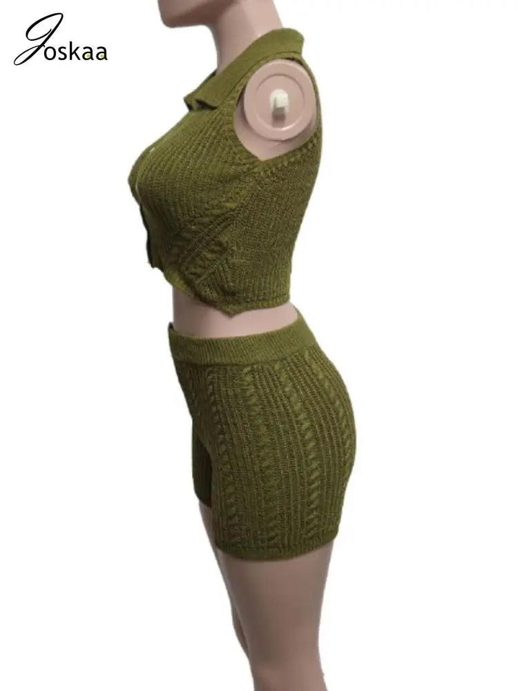 Wholesale Women's Knit Crop Ribbed Two Piece Set Army Green – Back View