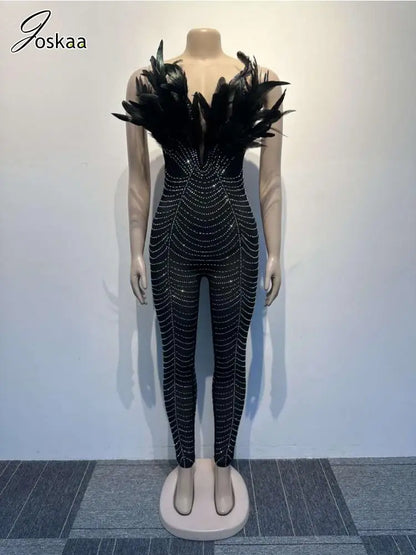 Women's Rhinestone Mesh Strapless Romper Black – Front View