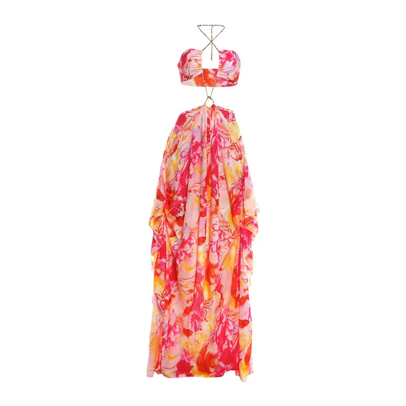 Women's Floral Print Cutout Halter Maxi Dress - Additional View 7