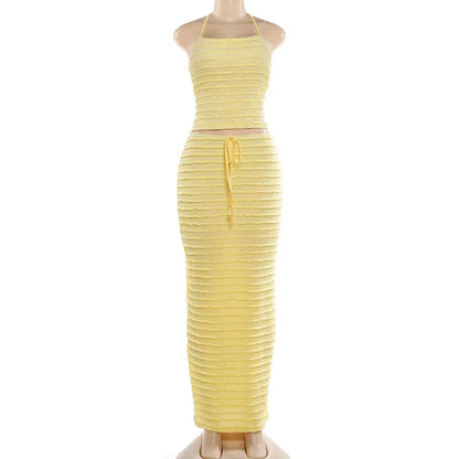 Women's Halter Two Piece Set Yellow Ruffle - Detail View 8