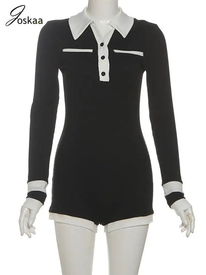 Women's Knit Long Sleeve Bodycon Ribbed Romper Black – Back View