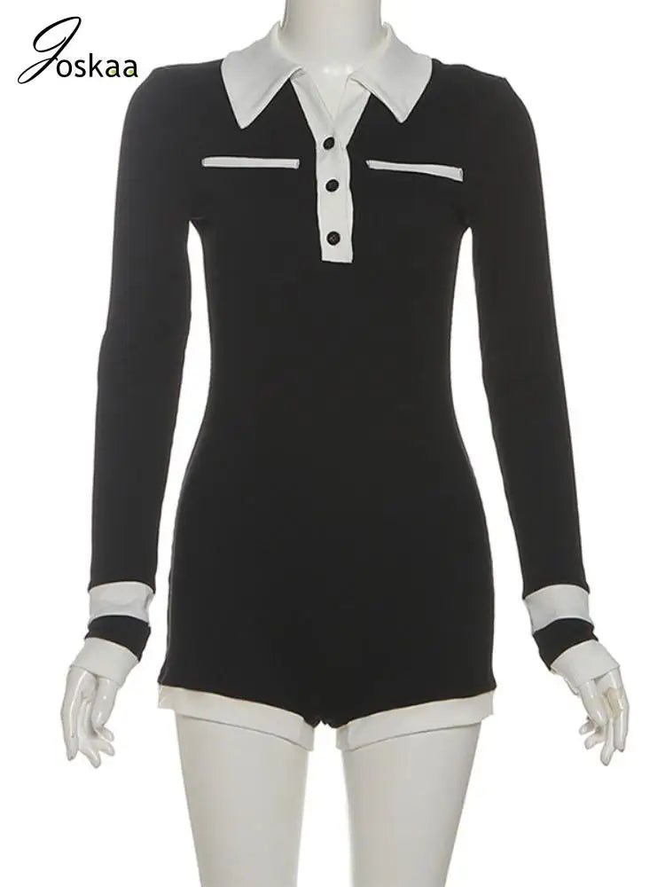 Women's Knit Long Sleeve Bodycon Ribbed Romper Black – Back View