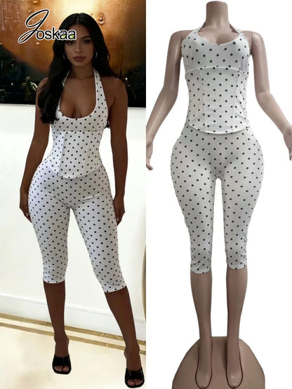 Women's Polka Dot Backless Halter Two Piece Set – Women's Fashion Wholesale – Front View