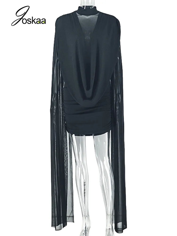 Wholesale Women's Mesh Ruched Bodycon Mini Dress Black – Back View