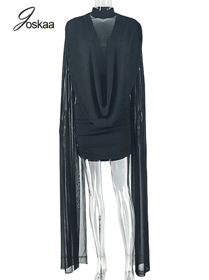 Wholesale Women's Mesh Ruched Bodycon Mini Dress Black – Back View