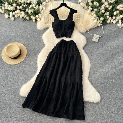 Women's Crop High Waist Pleated Two Piece Set