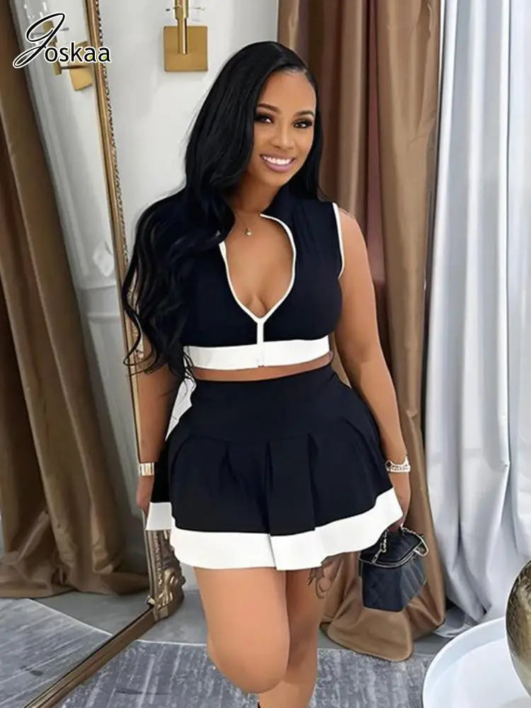 Wholesale Women's Zip Pleated Two Piece Set – Women's Fashion Wholesale – Front View