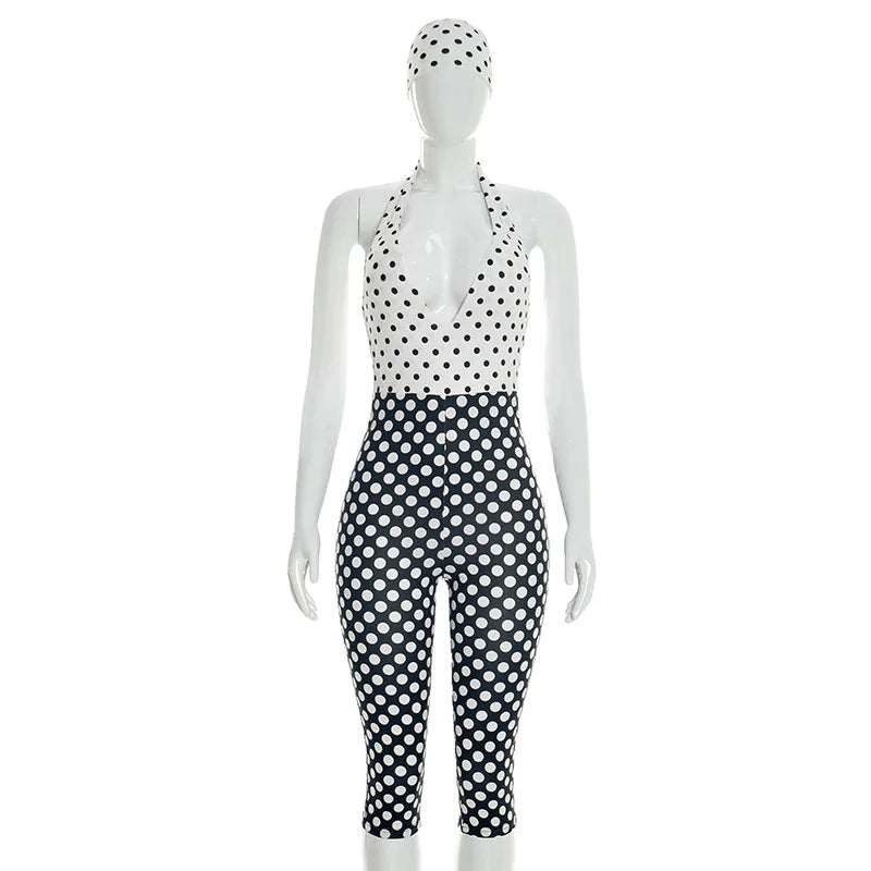 Joskaa Polka Dot Backless Halter Bodycon Romper - romper image 5