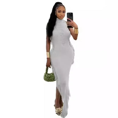 Women's Knit Ribbed Tassels Irregular Bodycon Dress