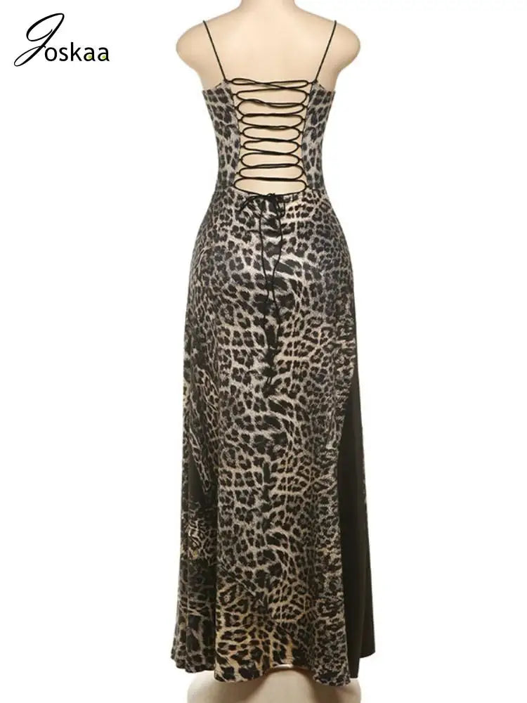 Women's Leopard Print Backless Bodycon Maxi Dress Leopard Print – Detail View